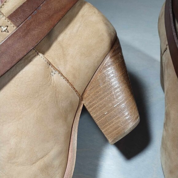 Rag & Bone Harrow suede ankle bootie gunmetal hardware stacked block‎ heel - Picture 6 of 11